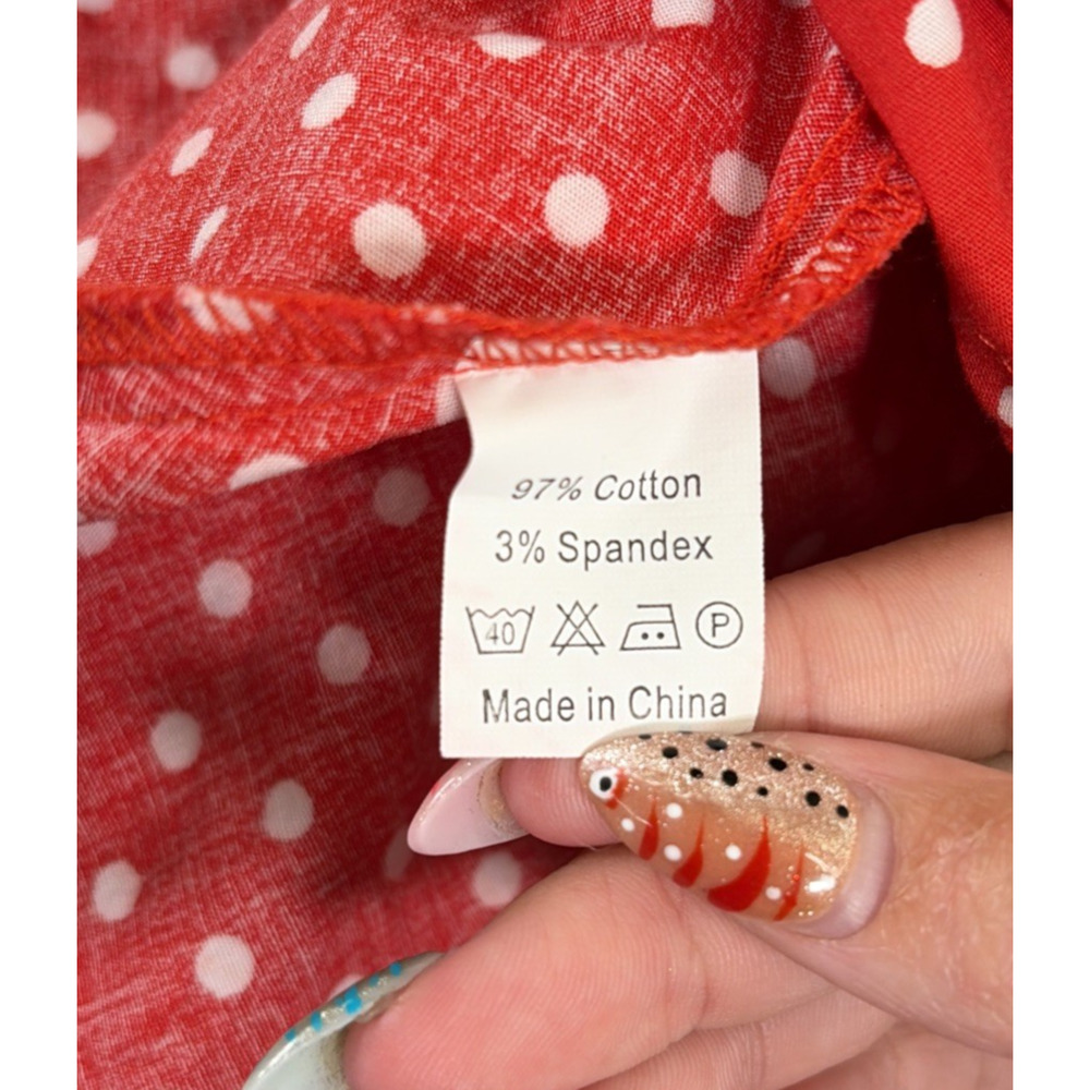 2) Lindy Bop Womens Fit N Flare Dress Small Blue & Red Polka Dots Rockabilly - Picture 5 of 11